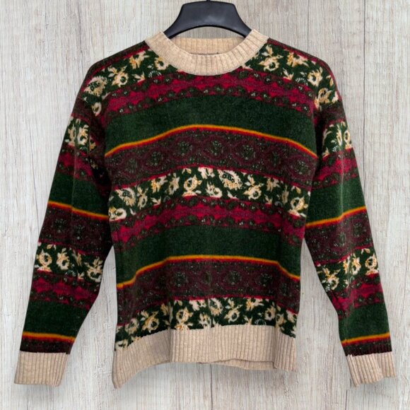 Tommy Hilfiger Vintage Wool Sweater Paisley Floral Fair Isle Stripe Mens M - Picture 1 of 3